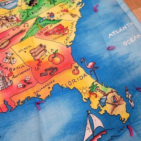 Vintage Handmade United States Map State Characteristics Quilt Floral Historical - Picture 4 of 16
